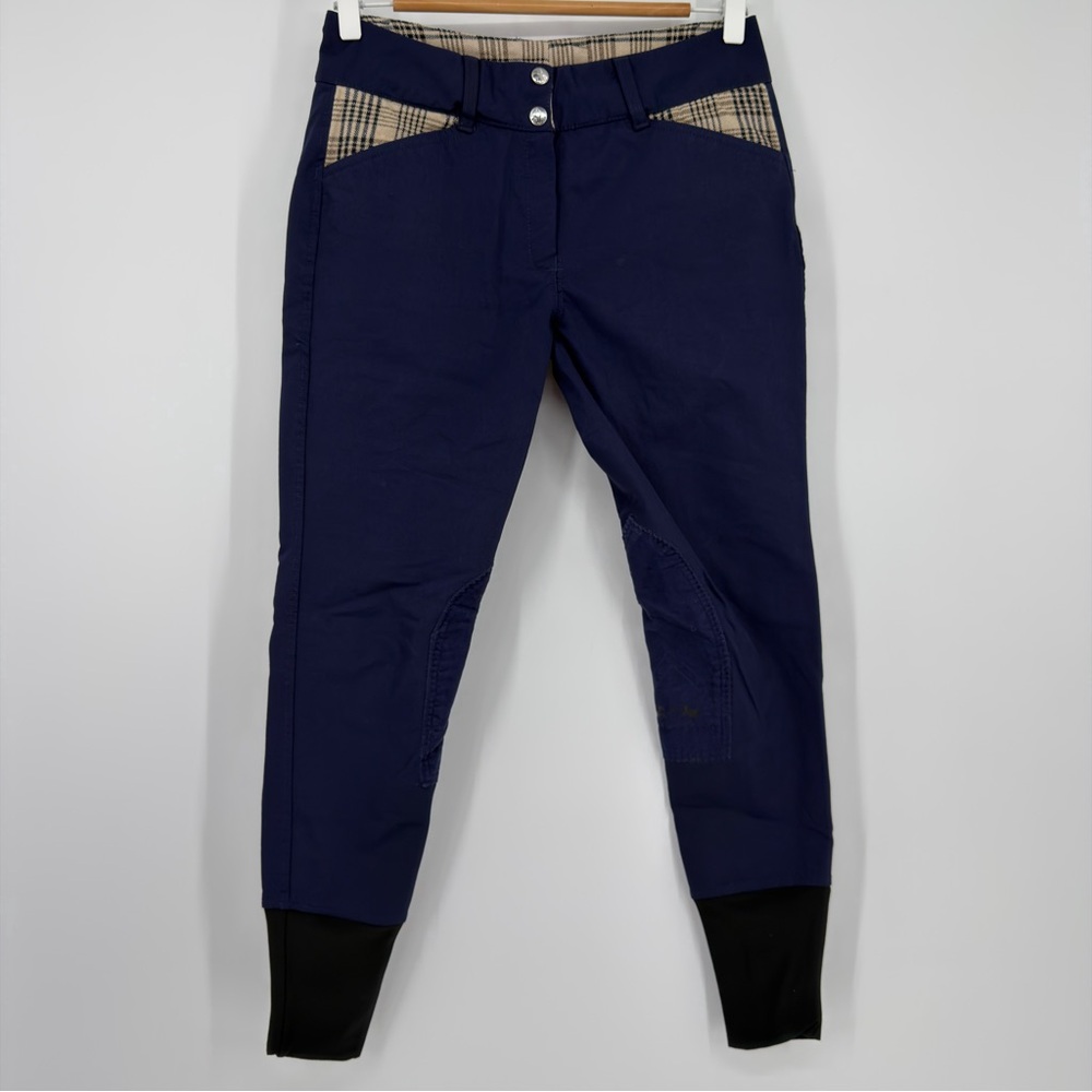 Baker Elite Knee Patch‎ Breeches Navy Plaid Trim Riding Pants Size 28